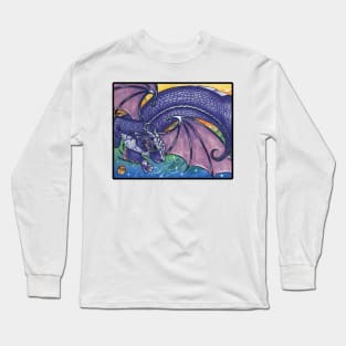 Purple Dragon Ferret - Black Outlined Version Long Sleeve T-Shirt